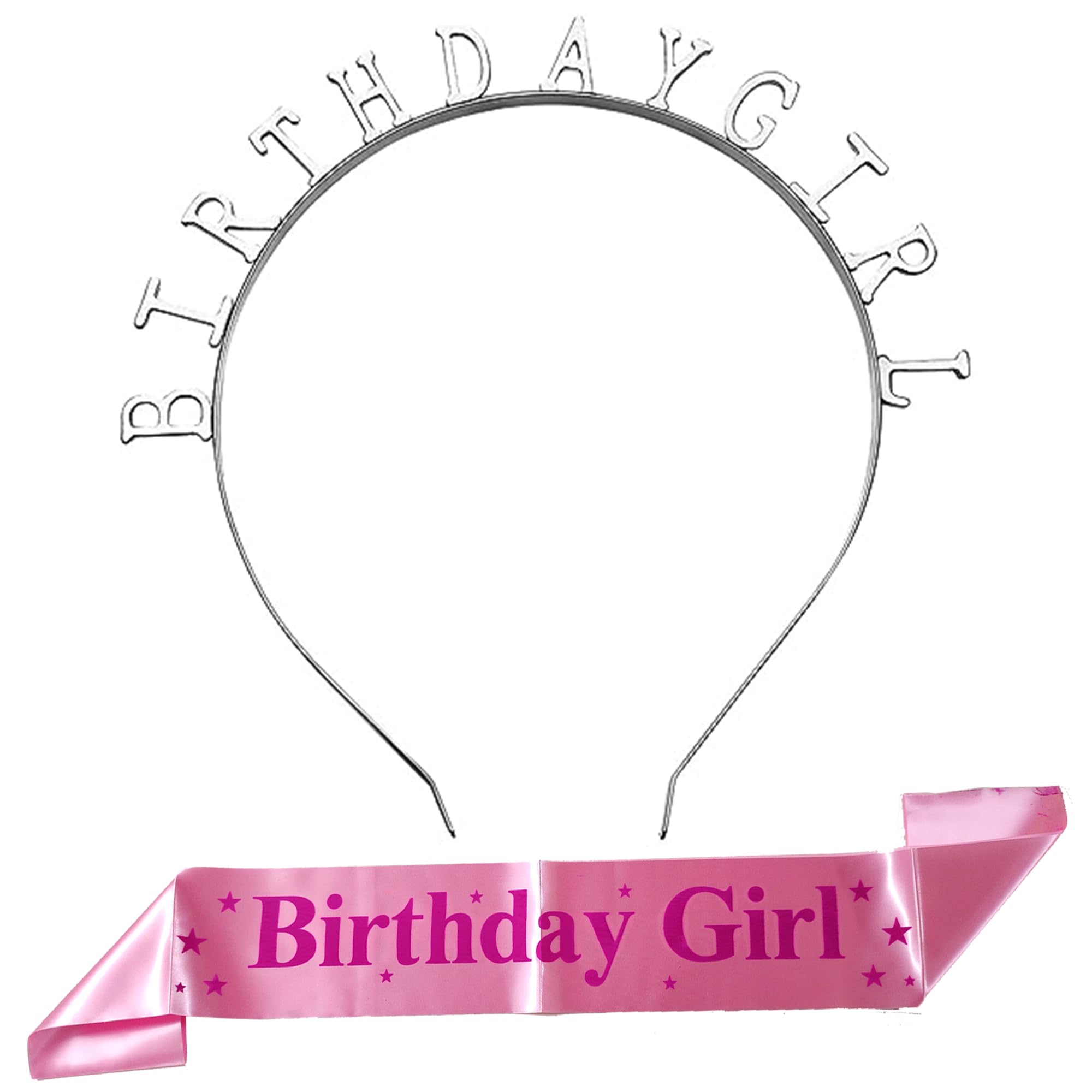 Curated Cart 2 Pc Set - Birthday Girl Silver Headband With Pink Birthday Girl Satin Sash - Birthday Crown/Tiara Set for Girls Women Birthday Party Supplies (B0CD1KF1MT) Amazon Price History, Amazon Price Tracker