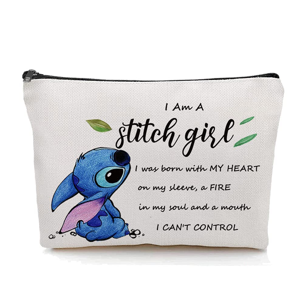 Funny Cartoon Cosmetic Bag For Fans-I Am A Stitch Girl-Makeup Zipper Purse For Women Girls Best Bff Gifts, 10x7.5inch (red-33)