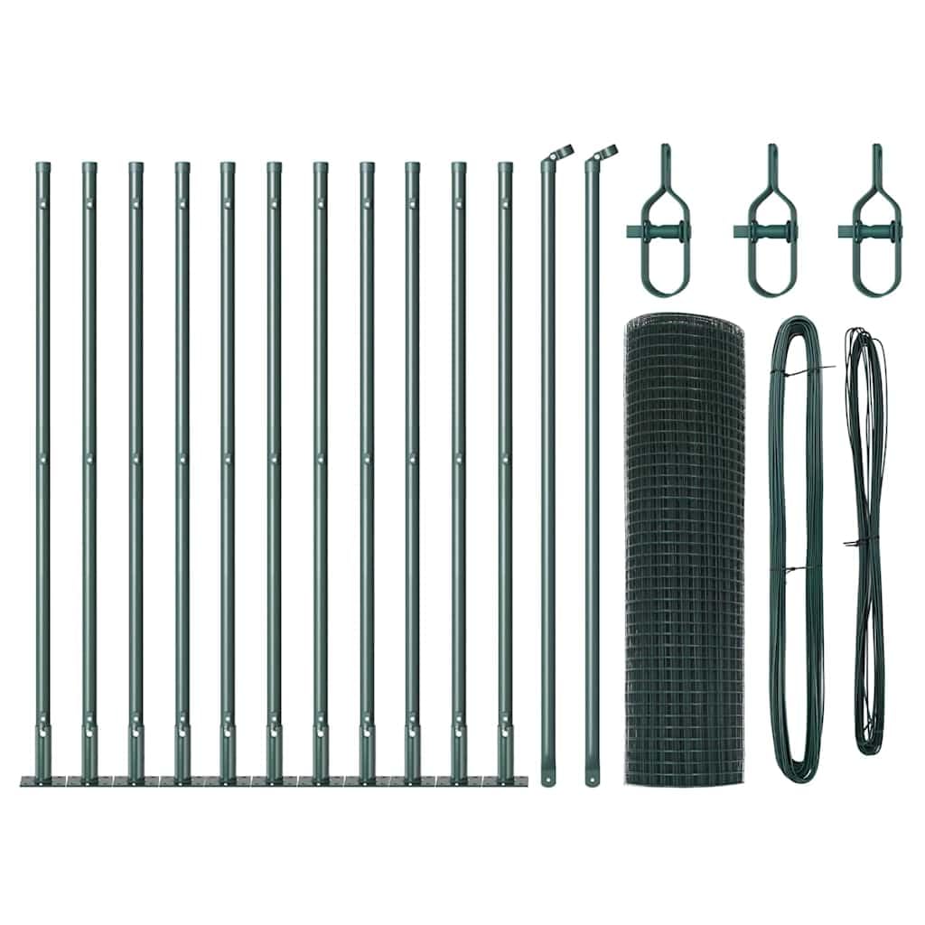 Fence Post Green 25 x 0.4 m 16 x 16 mm Mesh Steel PVC Garden Fencing Kit for Outdoor Boundary Security Weather Resistant Modular Design
