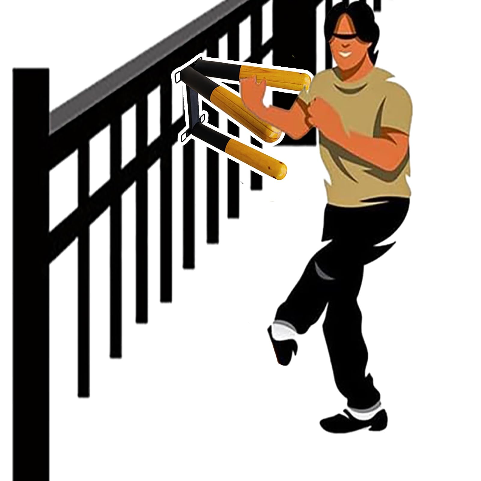 Wing Chun Dummy Fence Wooden Dummies with Three Arm, Portable Martial Arts Kung Fu Equipment for Railing, Training Wing Tsun Man Pile Stand Tool, Punching Target