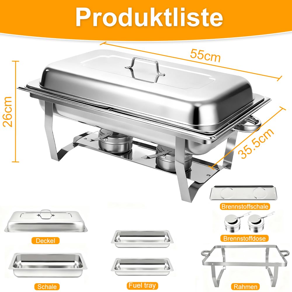 OHMG Chauffe Plat,Chafing Dish ou rechaud en INOX Alimentaire pour Buffet/Bain Marie Professionnel/Maintien au Chaud/Traiteur/hôtel/Restaurant - Acier Inoxydable (3 Compartiments, 55 * 35.5 * 26cm)