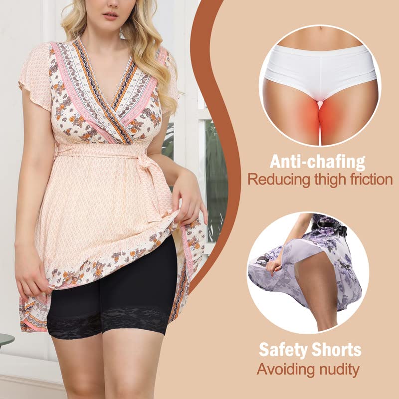 Image of Yeblues 3 Pack Lace Slip Shorts for Under Dresses Women Smooth Anti-chafing Boyshorts Seamless Underwear Safety Shorts