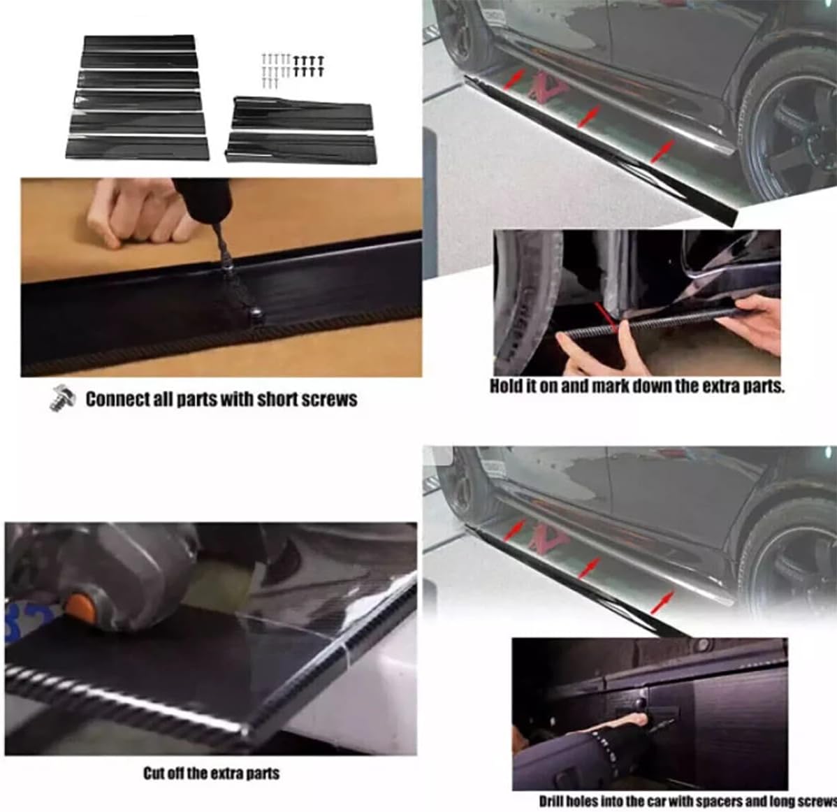 Side Skirts Extension Fit for 2008-2021 D0DGE Challenger Black 86.6"/2M Side Skirt Rocker Panel Lip Splitter