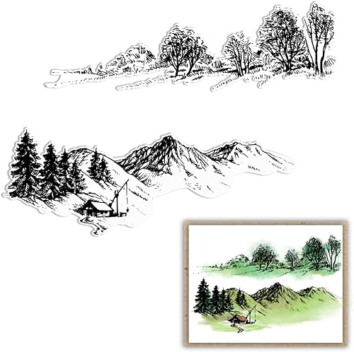 Sellos transparentes de fondo de montaña para hacer tarjetas, sellos de goma transparente de puente de río, sellos de paisaje de árbol marino para Sellos transparentes de fondo de montaña para hacer tarjetas, sellos de goma transparente de puente de río, sellos de paisaje de árbol marino para