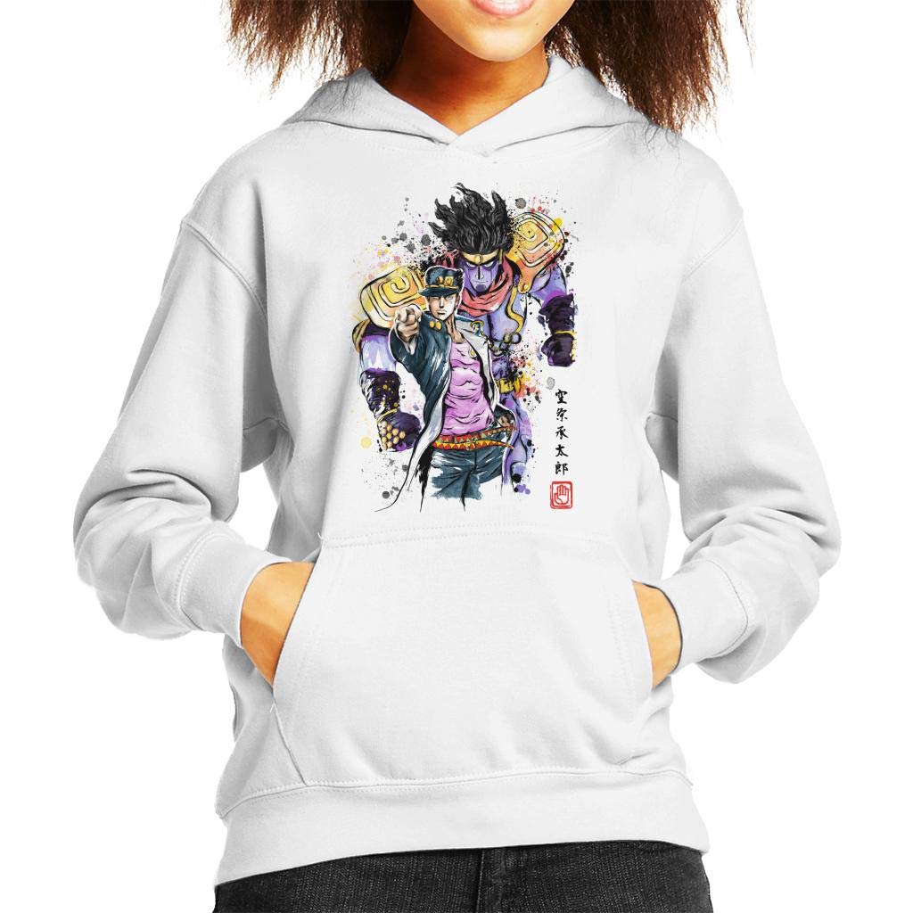 Jojos Bizarre Adventure Watercolour Style Kid's Hooded Sweatshirt White