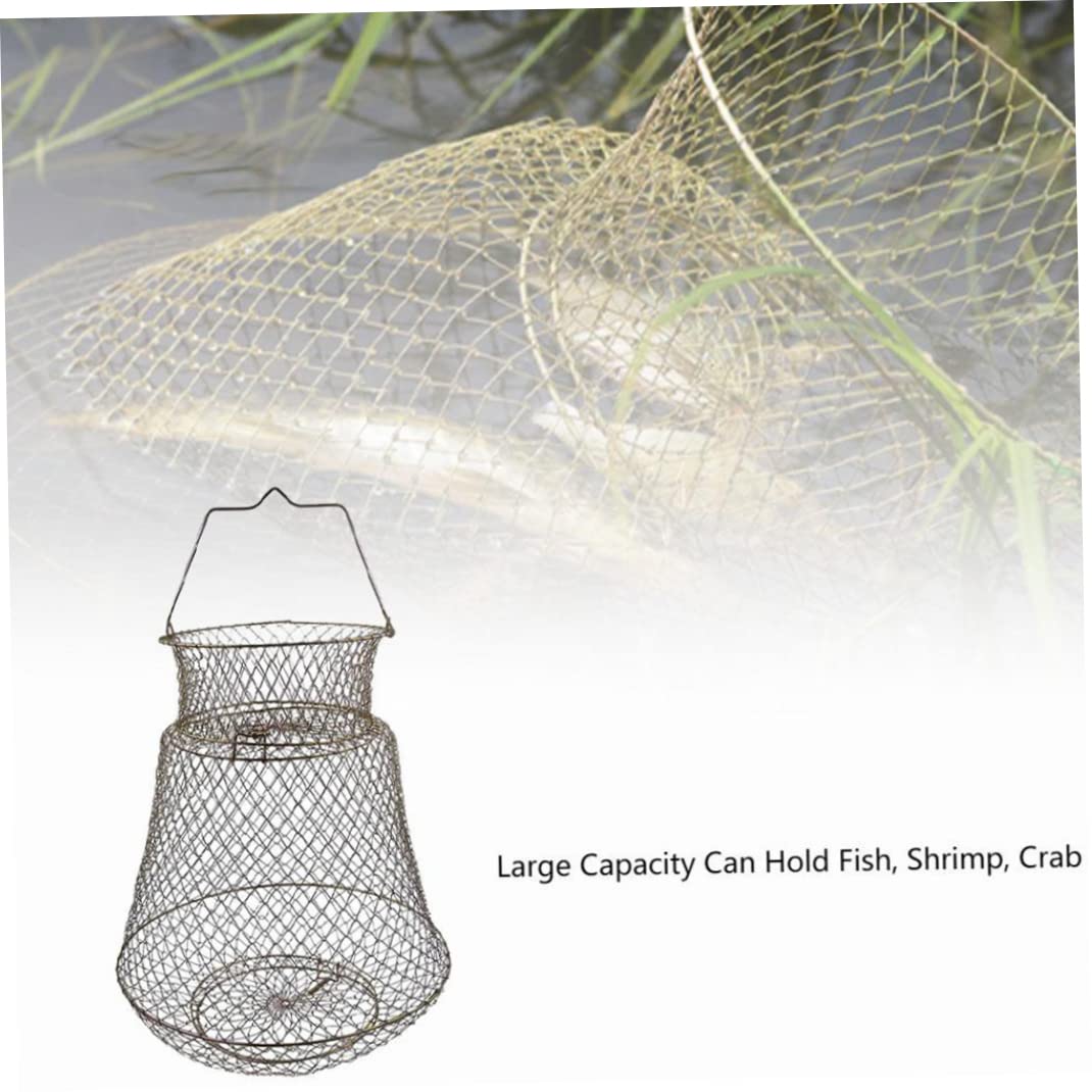 Cesto di Granchio di Pesce in Filo, Cesto di Granchio di Pesce Metallico Pieghevole Portatile da 38 cm a Aragosta di Pesca in Metallo con Impugnatura, pentola per Pesca in Acciaio