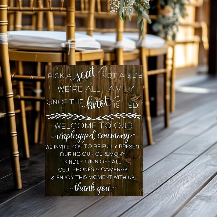 Wedding Sign Rustic Pick A Seat & Unplugged Wooden Vertical Sign for Wedding Ceremony & Reception Decor Seating Plan & Directional Decorations, Engagement & Anniversary Sign - 18x24in