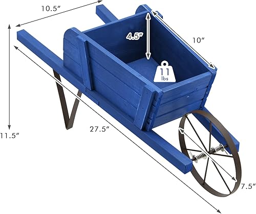 Miniatura 5 de Safstar - Maceta de madera para carretilla, con rueda de metal y 9 accesorios magnéticos reemplazables, maceta de madera para decoración de