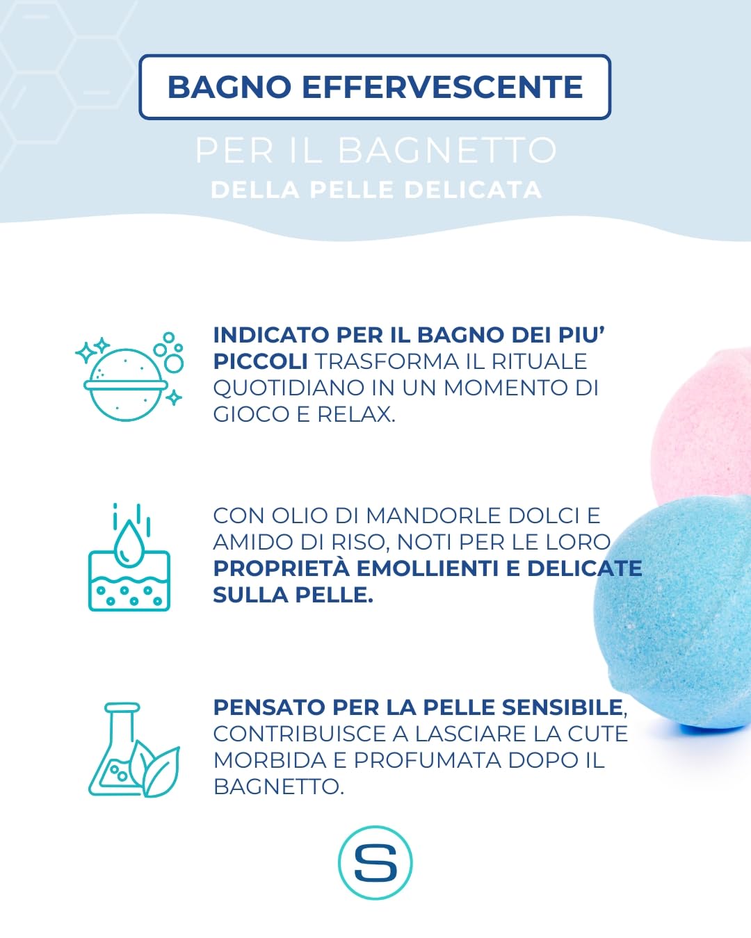 Silvana Bagno Effervescente Coccole per Bambini – Bomba da Bagno Naturale con Olio di Mandorle, Amido di Riso e Burro di Cacao – Bagnetto Rilassante e Idratante – Made in Italy