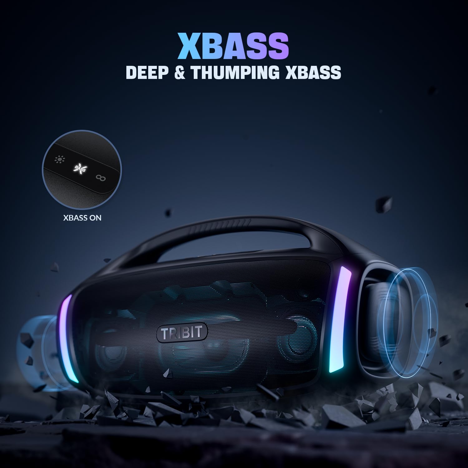 Tribit Bluetooth Speaker StormBox Blast 2, 200W Portable Wireless Speaker with Subwoofer, XBass, LED Light, Bluetooth 5.4, IP67 Waterproof, Custom EQ, 30H Playtime, TWS Pairing for Party/Outdoor