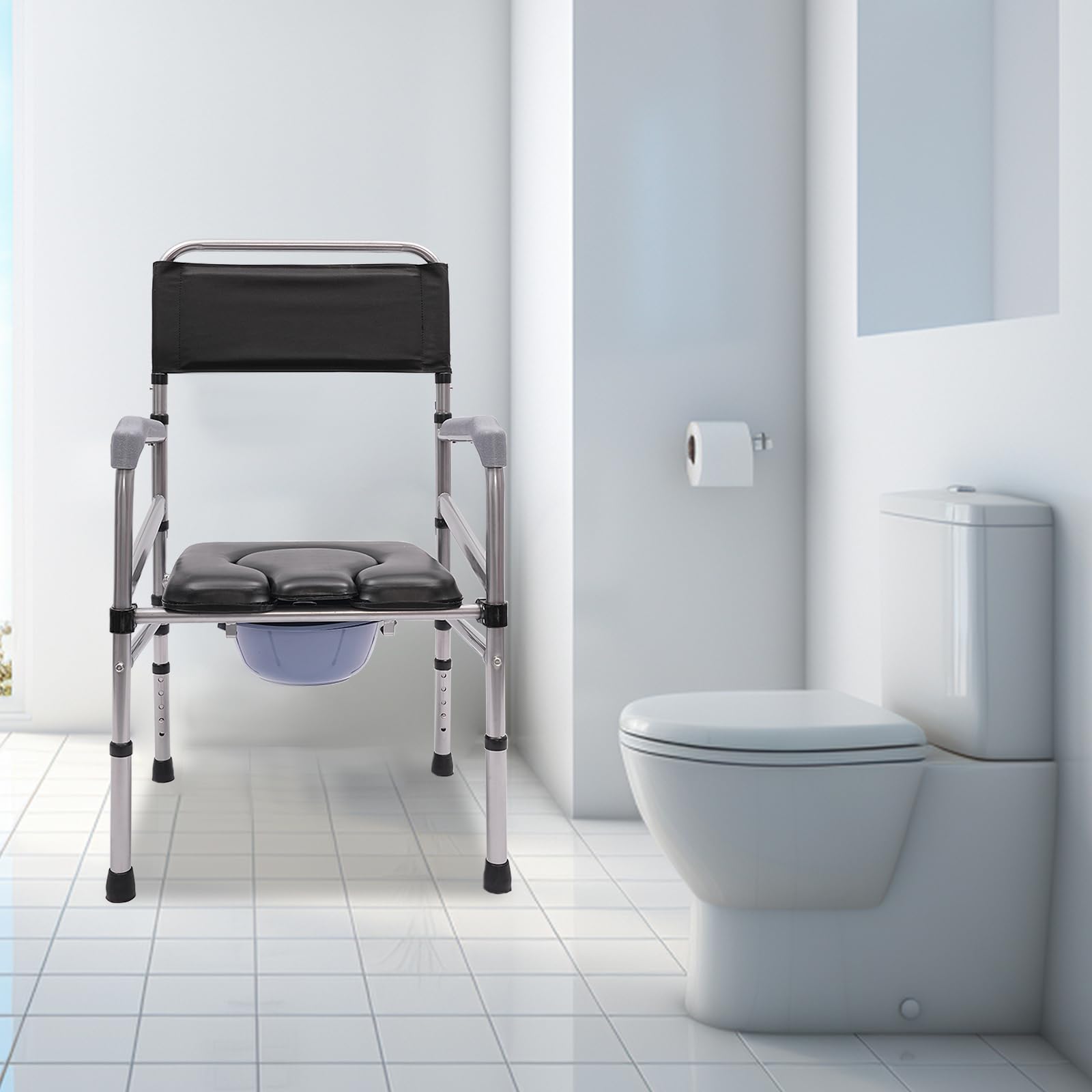 Faltbarer Duschstuhl, Klappbarer Toilettenstuhl für Bad und Dusche, HöHenverstellbar mit Weichem Sitzkissen Platzsparend und rutschfest für äLtere Menschen Schwangere und PflegebedüRftige