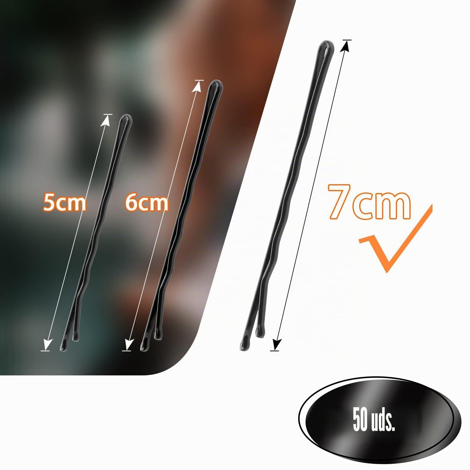Mbsomnus 50 Piezas Horquillas Pelo Mujer Negro Bobby Pins 7cm Onduladas