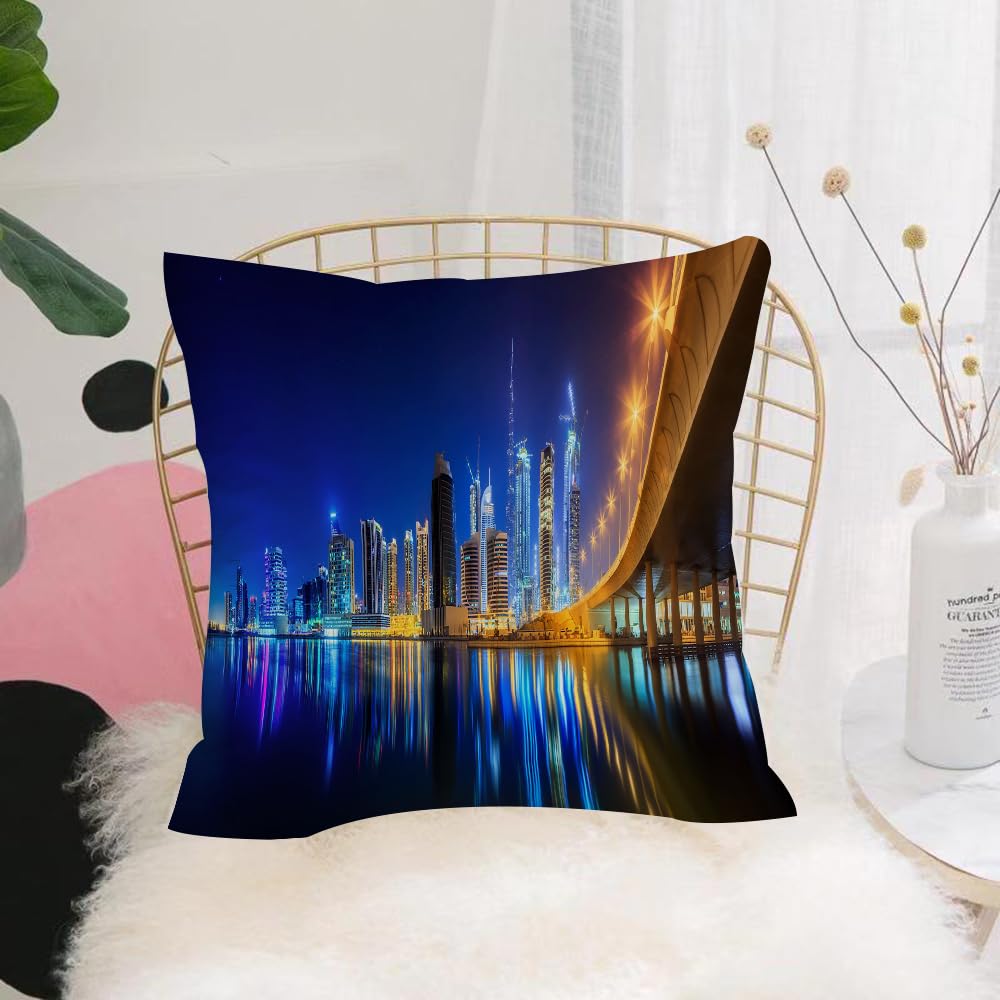 HYOSXW Cushion Cover,Throw Pillow Case Home Decorative for Living Room Bedroom Sofa Chair 16X16 Inch,Panoramic view of Dubai Business bay UAE,Pillowcase 40X40cm