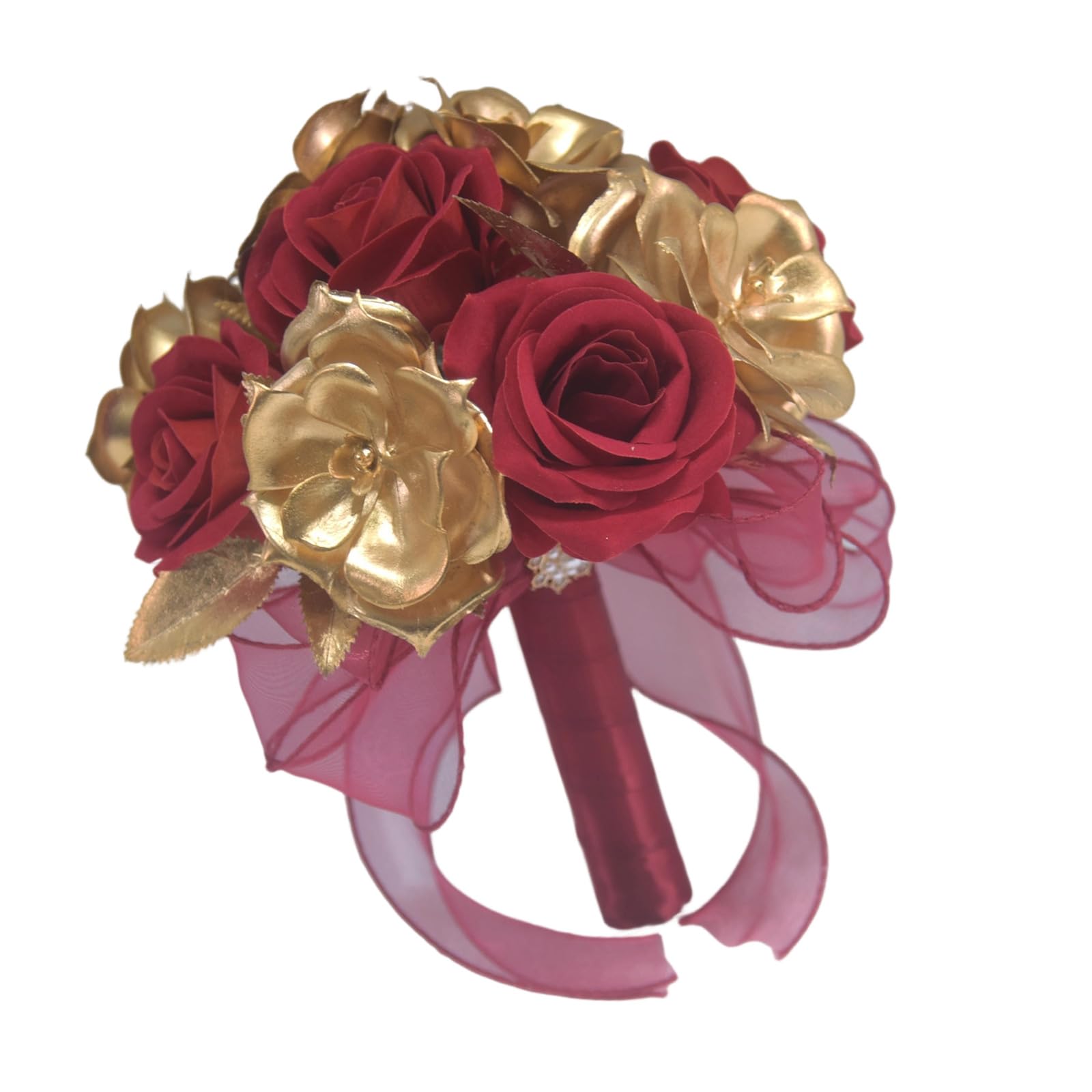 Chinese Wedding Bouquet Artificial Bridal Flowers for Ceremony Accent, Ribbon Wrapped Hand Bouquet, 23 X 18 Cm Bridal Portrait Xiuhe Ribbon Handle Ceremony Flower Accent Chinese Wedding Bride Hand