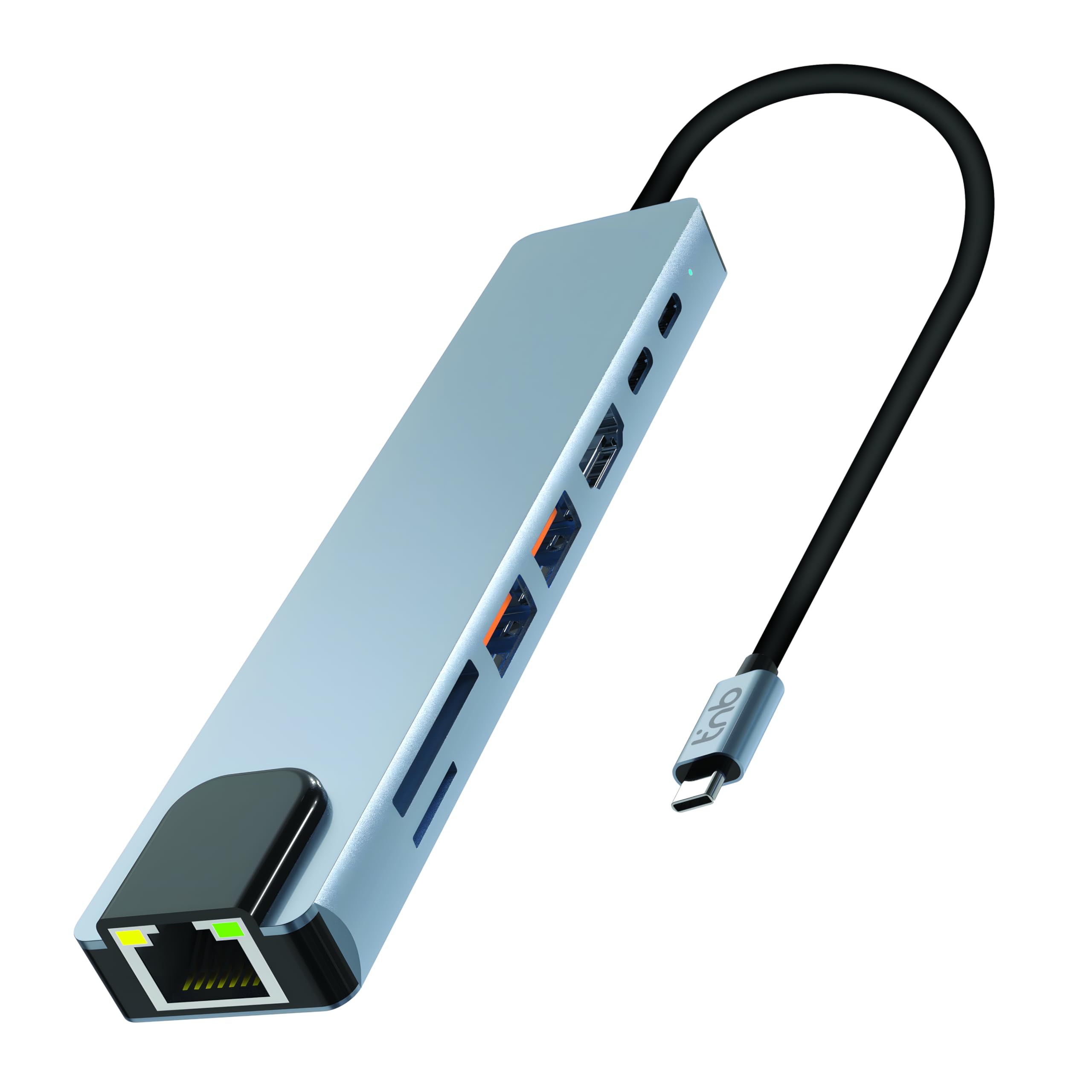 T'nB – Supporto per notebook in alluminio con hub 8 in 1 integrato, USB-C/USB-A 3.2, HDMI 4K, RJ45, SD – Ergonomico, Stabile e Plug&Play – Grigio siderale