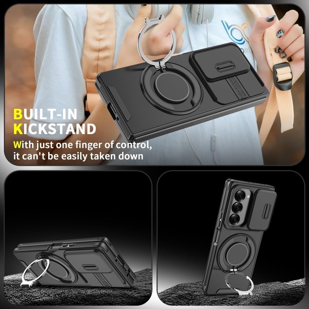Generic Funda compatible con Samsung Galaxy Z Fold 8 Ultra (color: plateado) con soporte de anillo, funda rígida con tapa trasera