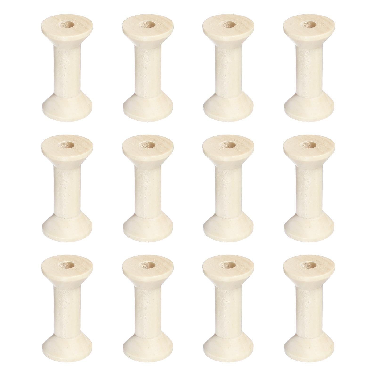 YELARXI Wooden Empty Spools, Empty Sewing Bobbins Thread Holder Unfinished Wood Spool Tool Rotatable -Fit for (Textile Wire Weaving/Arts DIY/Embroidery) 1.6 in & 12 Pcs & Natural Color