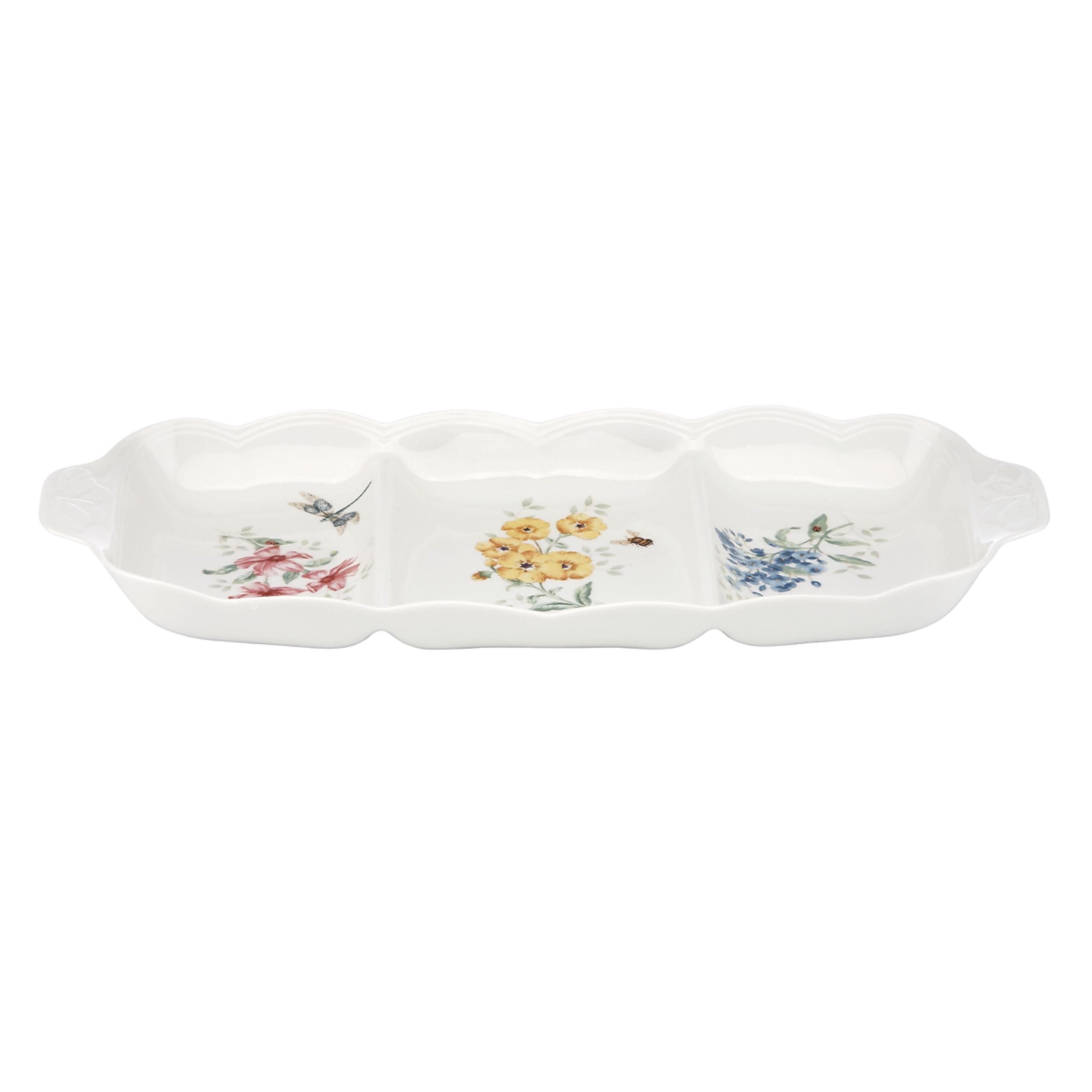 Lenox Butterfly Meadow 3 Part Divided Serving Tray 2.30 LB | dishwasher safe microwave safe | divided floral design gift for women entertaining dipping bowls product thumbnail 4