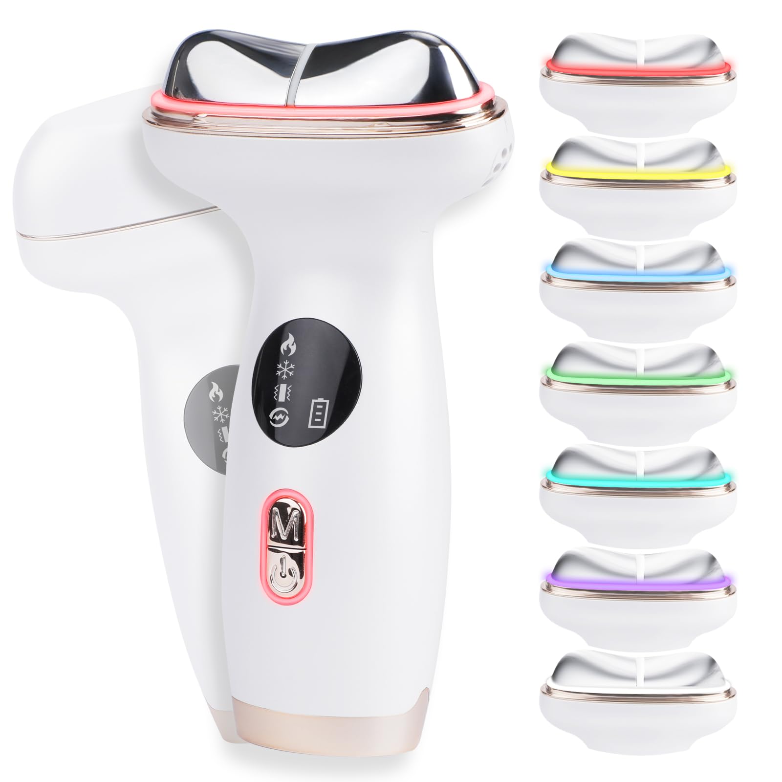Microcurrent Facial Device with Red Light Therapy - 7-in-1 LED Sculptor & Hot Gua Sha for Face Neck Eye Firming, Depuffing & Double Chin Reduction