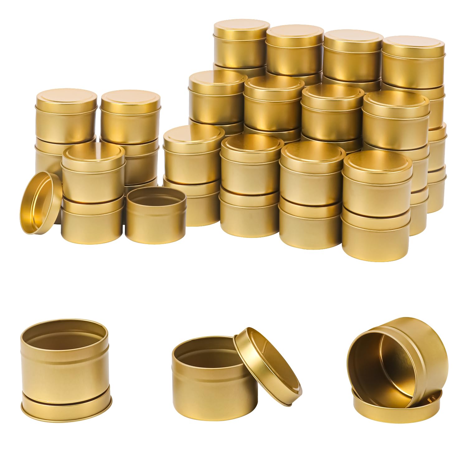 IHDYPPEW 48 Pack 4 oz Gold Tins with Lids, Candle Containers, Empty Candle Jars Bulk, Candle Jars for Making Candles, Candle Supplies for Party Favors