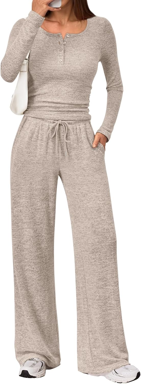 Trendy Queen Women’s 2 Piece Matching Lounge Sets Fall Fashion Outfits Henley Neck Sweater Top Wide Leg Pants Sweat Suits Trendy Queen Women’s 2 Piece Matching Lounge Sets Fall Fashion Outfits Henley Neck Sweater Top Wide Leg Pants Sweat Suits