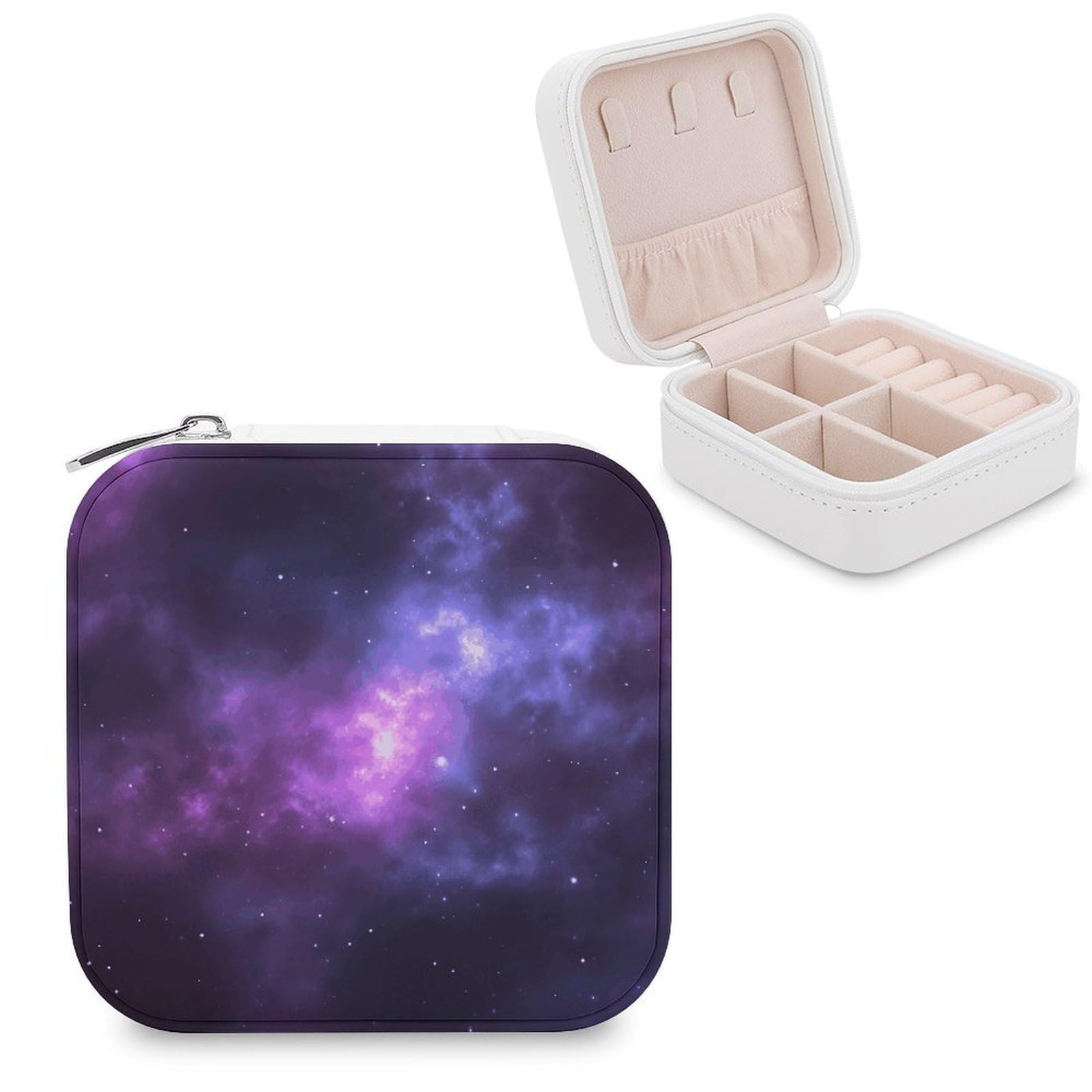 LZQPOEAS Magic Galaxy Sky Purple Jewelry Box, PU Patterned Storage Case, Portable Travel Jewelry Organizer Box for Storing Rings, Pendants, Earrings, Necklaces, And Women's Specialized