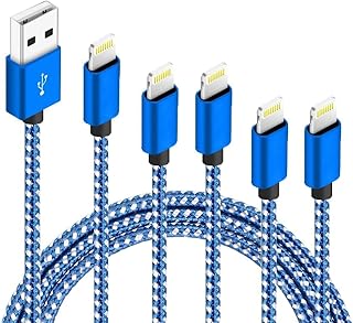 IDISON 5Pack(3ft 3ft 6ft 6ft 10ft) iPhone Lightning Cable Apple MFi Certified Braided Nylon Fast Charger Cable Compatible iPhone Max XS XR 8 Plus 7 Plus 6s 5s 5c Air iPad Mini iPod (Blue White)