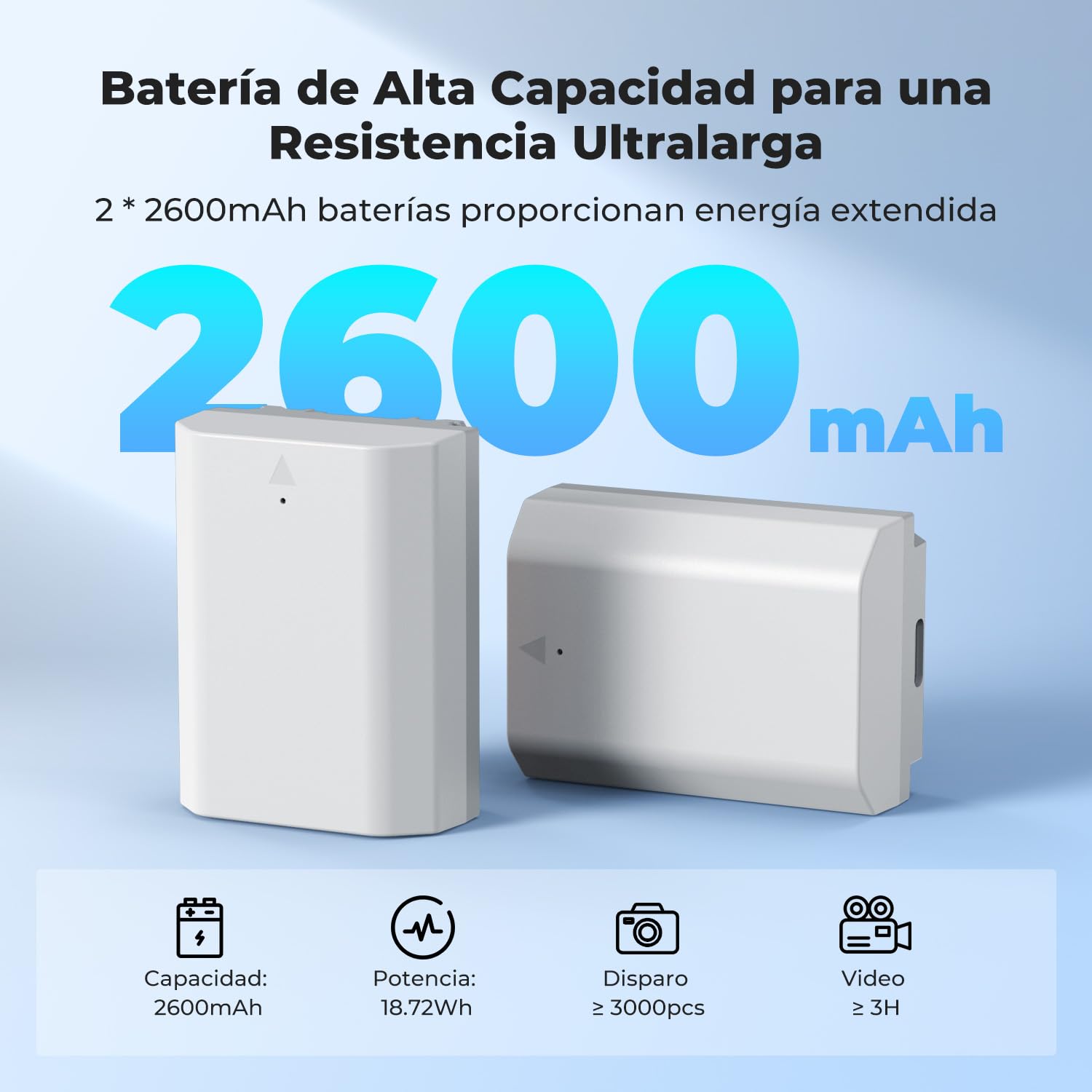 K&F CONCEPT NP-FZ100 2X2600mAh Batería Compatible con Sony A7iii, A7iv, fx3, fx30, A6700, A7R, A9, A6600, A7Riii, A7Riv, A7R3, A7C, ZV-E1, ZV-E10ii y más, Conector de Carga Rápida Directa Type C
