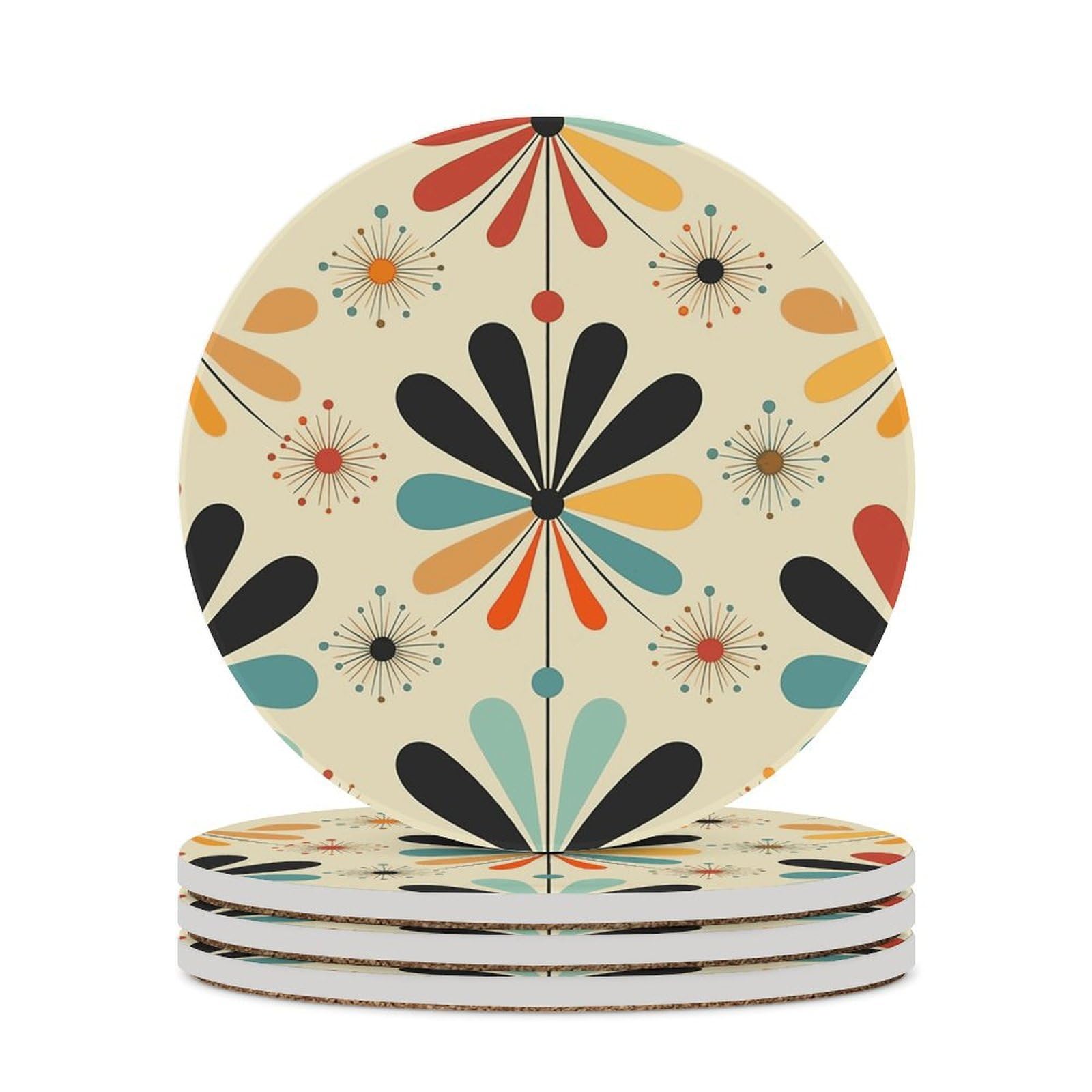 Retro Modern Coaster with Cork Base Drink Coasters for Coffee Table Decor Modern Cup Coasters with Non-Slip & Heat-Resistant Cute Ceramic Table Coaster for Home Dining