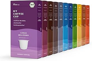 My Coffee Cup – GRAND SELECTION – BIO-KAFFEE 11 PACKUNGEN I 110 Kaffeekapseln für Nespresso®³-Kapselmaschinen I 100% heim- und gartenkompostierbare I nachhaltig – 0% Alu