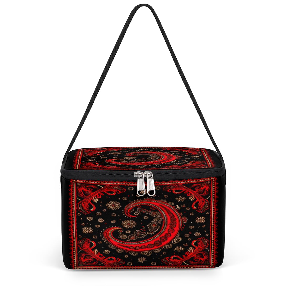 GzLeyigou Abstract Texture Lunch Bags for Women Men 9 Cans, Hot & Cold Food Delivery Bag Insulated Grocery Bag Insulated Lunch Box Ethnic Red Cooler Bag for Office Work Picnic Beach