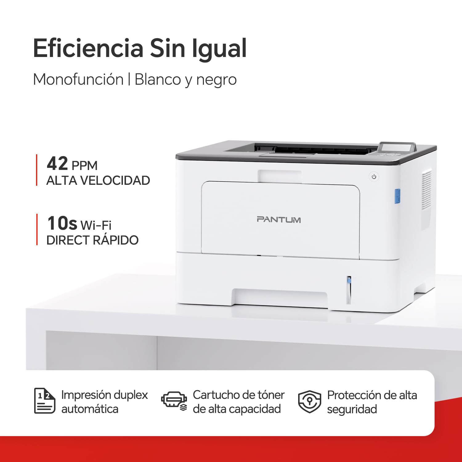 PANTUM BP5200DW Impresora Láser Monocromo 42ppm, Impresión a Doble Cara Automática, WiFi, Red y USB, Controlador en 1 Clic, Incluye Tóner Inicial 3.000 Páginas
