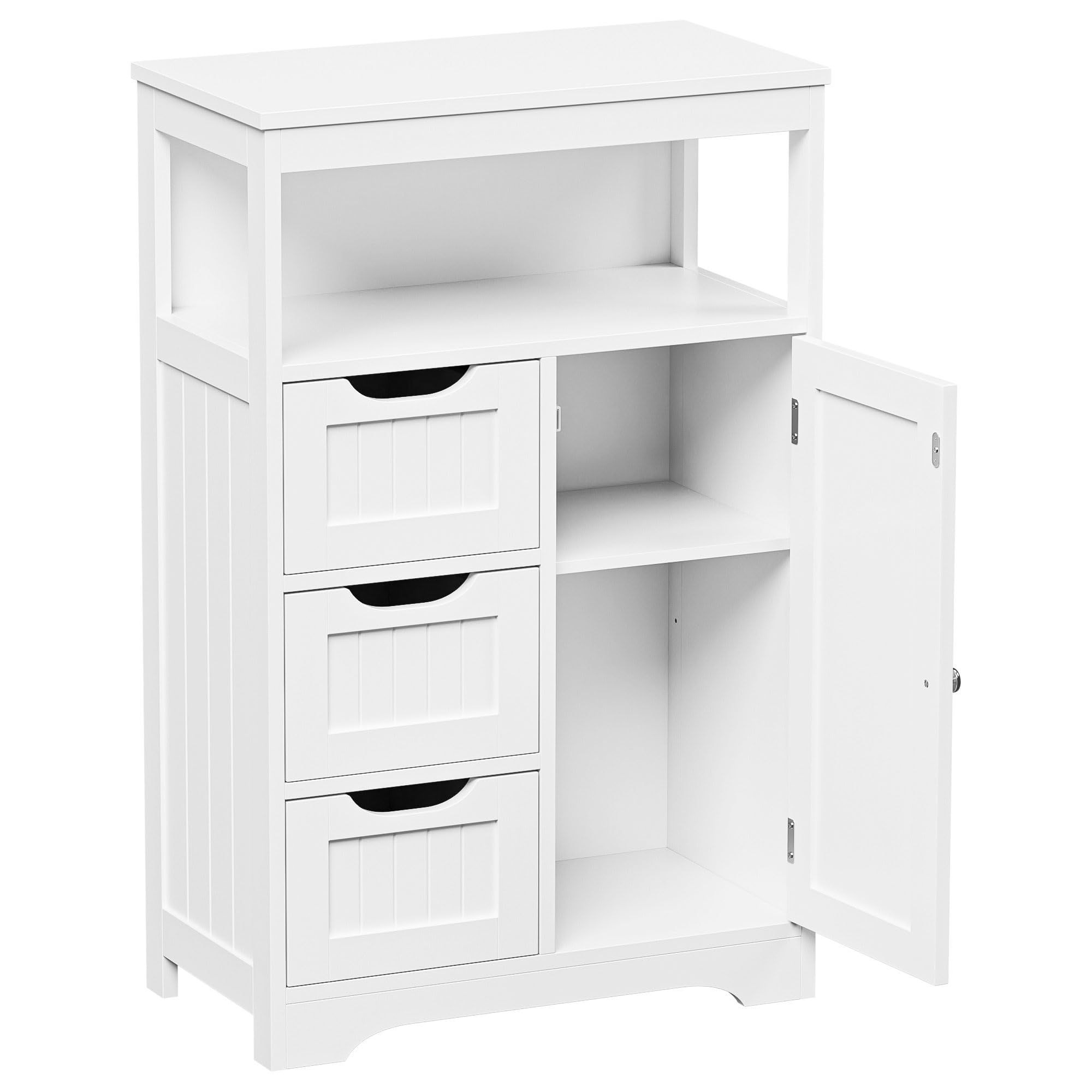 SUPER DEAL Wooden Bathroom Storage Cabinet with 3 Drawers and 1 Door, Free-Standing Toewels Cupboard for Entryway Living Room Home Furniture, White