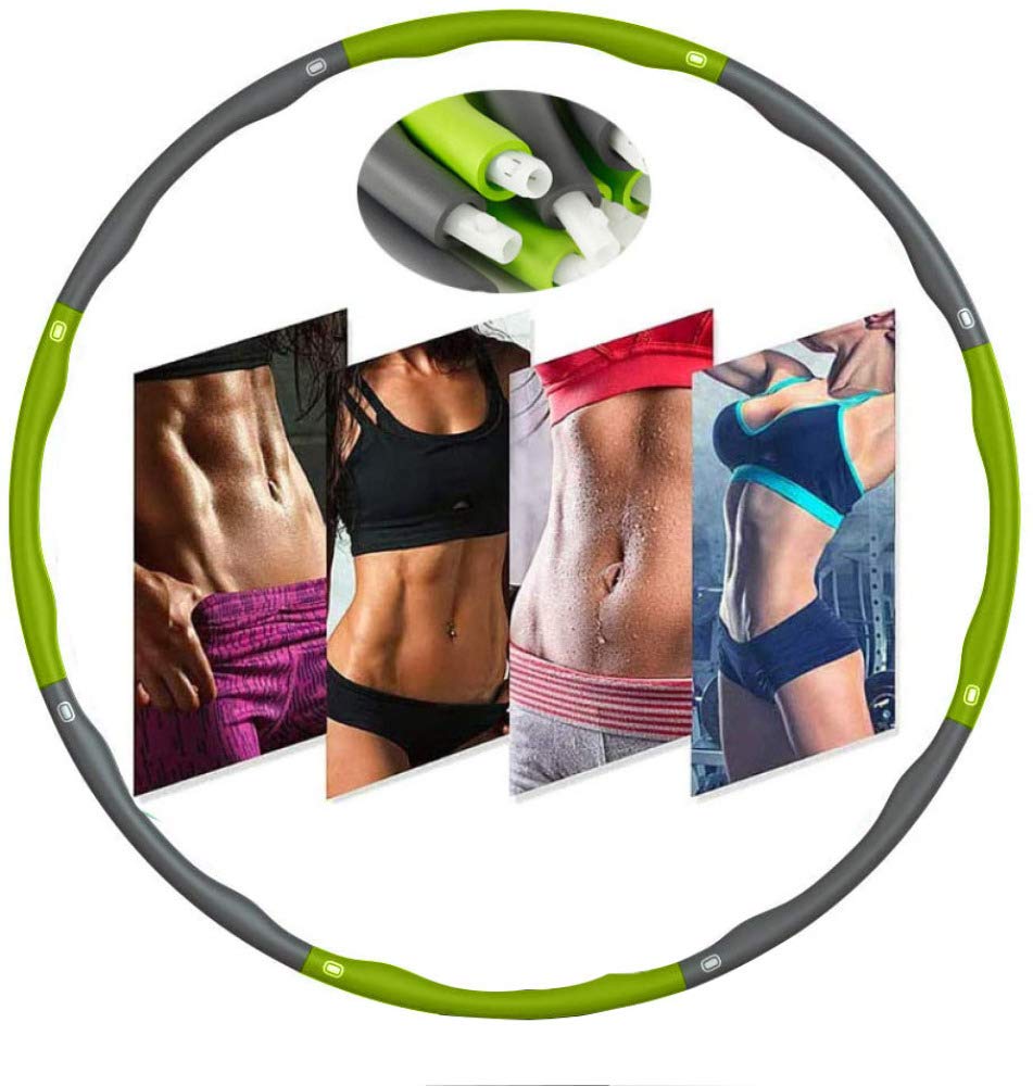 Hula Hoop zur Gewichtsreduktion, Reifen mit Schaumstoff ca 1 kg, Gewichten Einstellbar Breit 75-95 cm, Gewichten beschwerter Hula-Hoop-Reifen für Fitness (8 Knoten) (groen + Grijs)