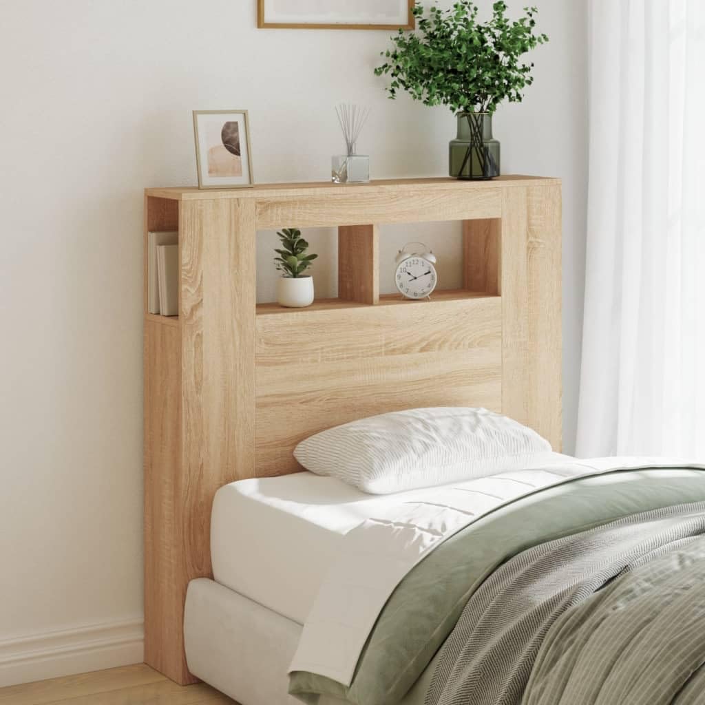 Refined Cabecero con LED Cabecera con Almacenaje Cabezal de Cama Cabecero para Dormitorio Madera ingeniería Roble Sonoma 100x18,5x103,5 cm
