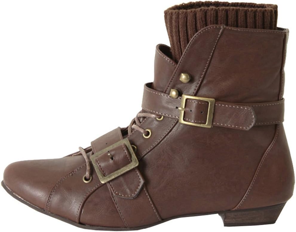 Runway9 Womens Ladies Girls Low Heel Flat Pixie Vintage Biker Chelsea Lace Up Combat Military Army Ankle Boots Style E Brown 6