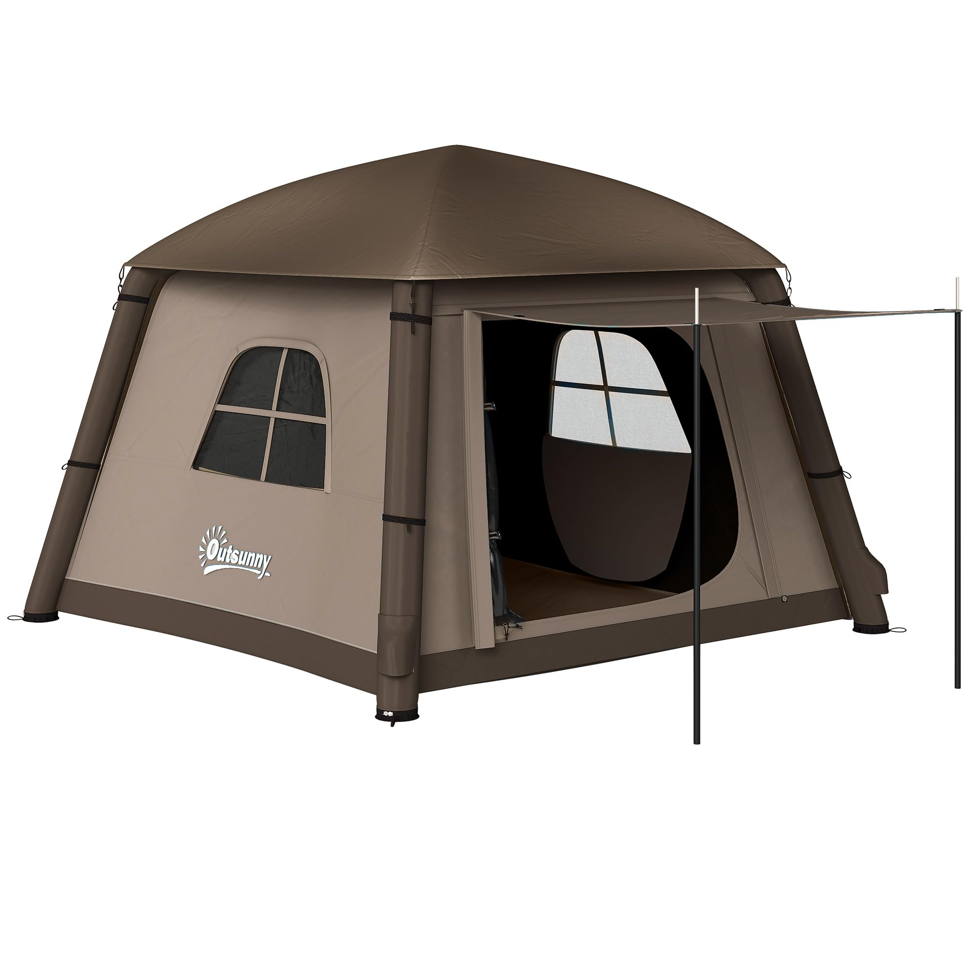 Outsunny Inflatable Camping Tent w/Hand Pump, Easy Setup 2 Person Blow Up Tent Waterproof 190T Taffeta w/Mesh Windows, Doors and Carry Bag, Khaki โ image 1