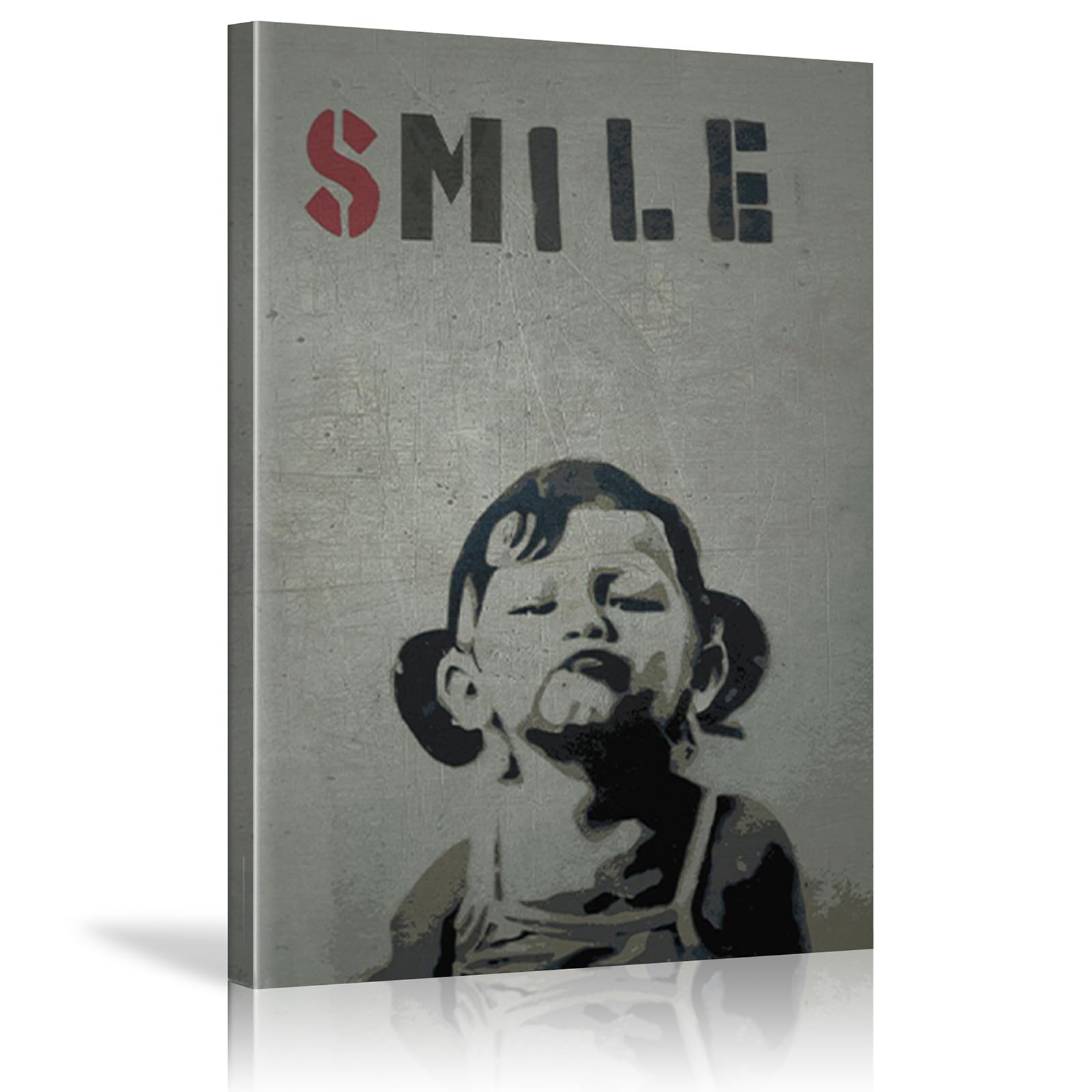 DQTUYIOP Banksy Canvas Wall Art for Living Room Smile Girl Inner frame 80x120cm Banksy Graffiti Art Abstract Canvas Painting Modern Urban Posters and Prints for Bedroom Office Home Decoration
