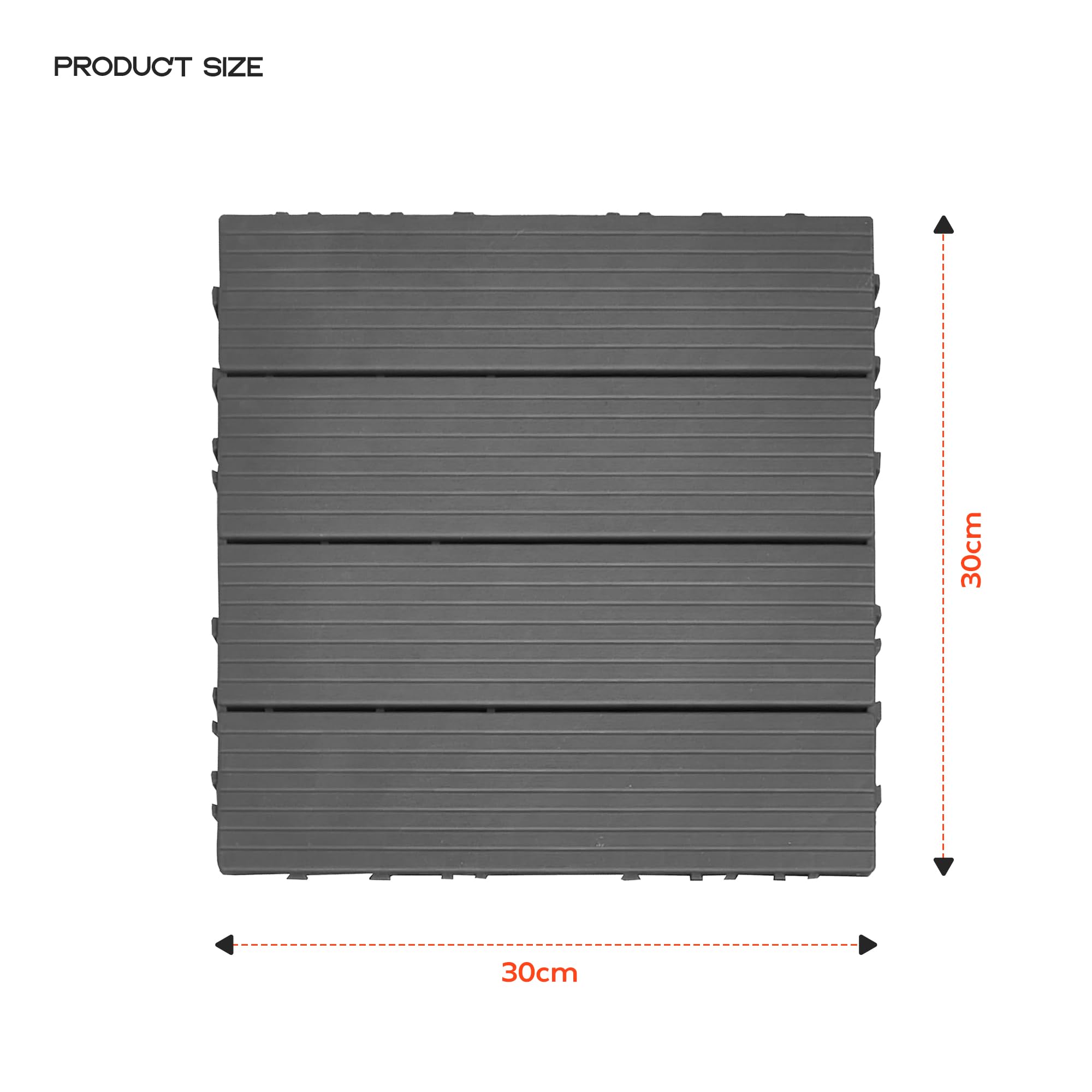 LEDSone Piastrelle per terrazzo grigio scuro, 9 pezzi, 30 cm x 30 cm