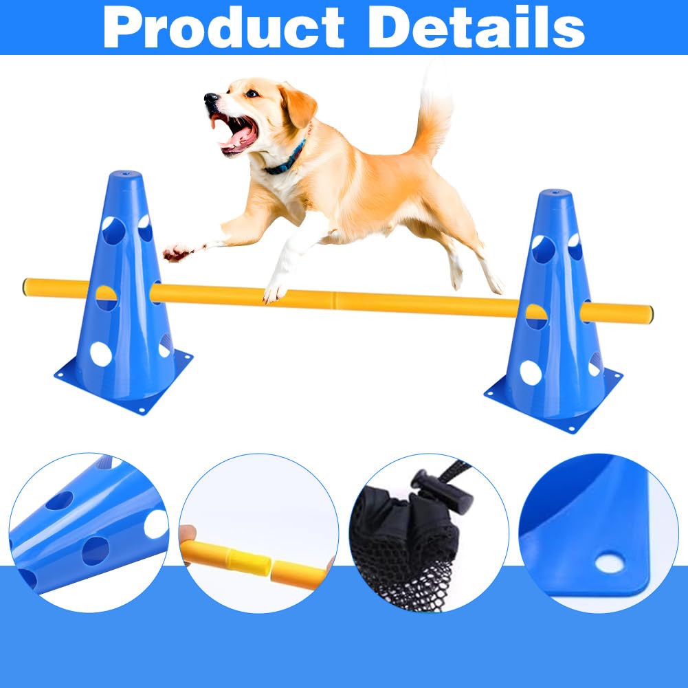 Sports - Juego de 10 conos + 5 barras, 23 cm de altura, 80 cm de longitud, entrenamiento de coordinación para niños, perros para saltar, juego de agilidad para fútbol, deportes de perro