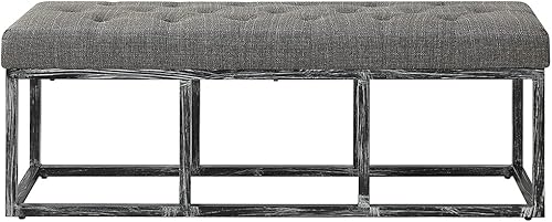 Miniatura 50 de 24 KF – Cabecero tapizado, copetudo, con relleno y botones y banco largo acolchado Marfil/Negro-48 Pulgadas,Negro/Dorado - 48