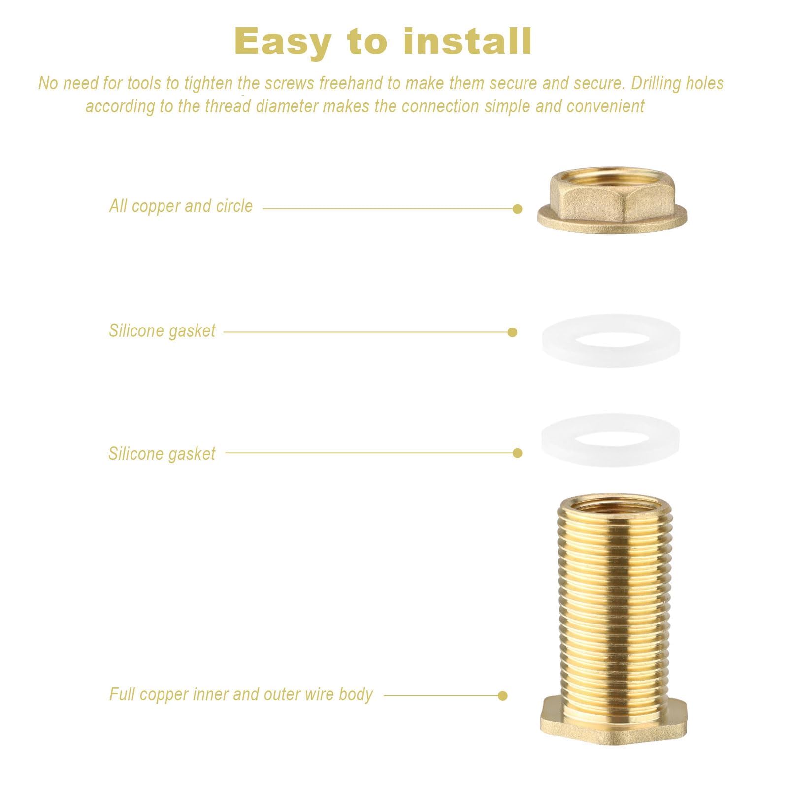 Raccord Passe Paroi 0XBIT G1/2 Mâle - En Laiton Avec Joint Silicone | Pour Réservoir Eau, Pompe | Étanche