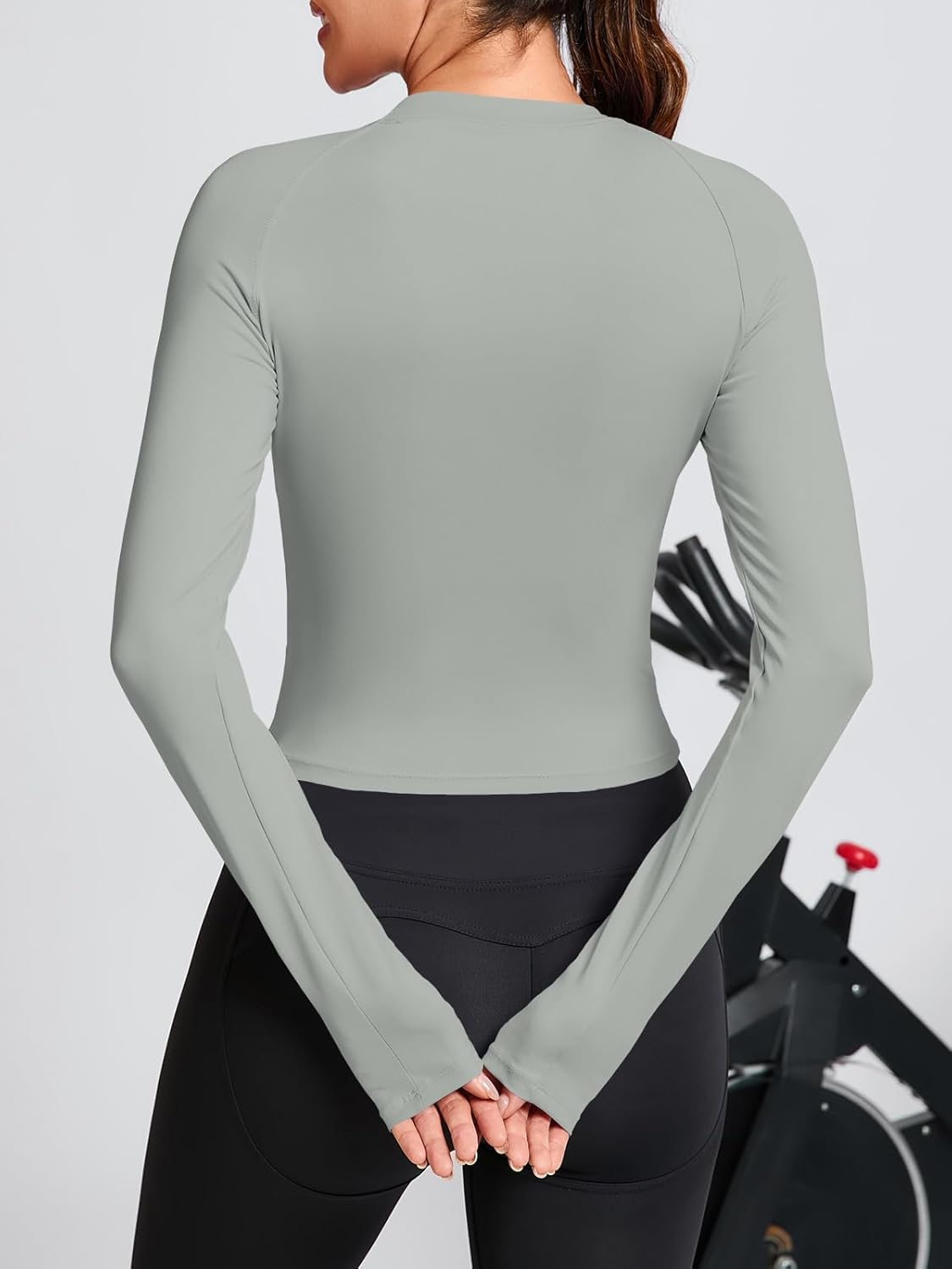 Fisoew Womens Long Sleeve Workout Tops Athletic Shirts Crew Neck Compression Yoga Active T Shirt - Image 3