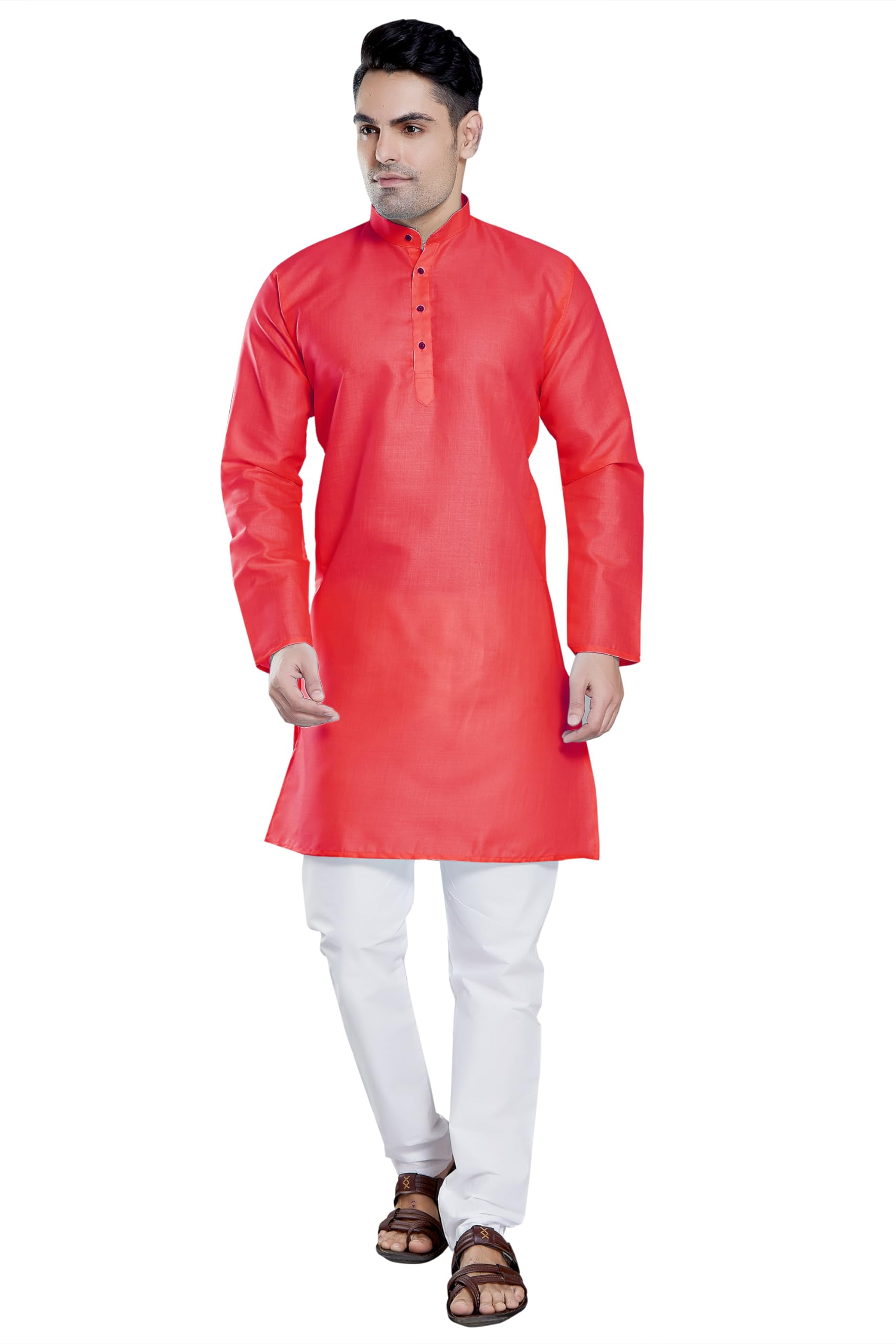 Divisive Men's Plain Cotton Blend Linen Slim Fit Kurta Pyjama Set (Dkrt59_S_Gajri)