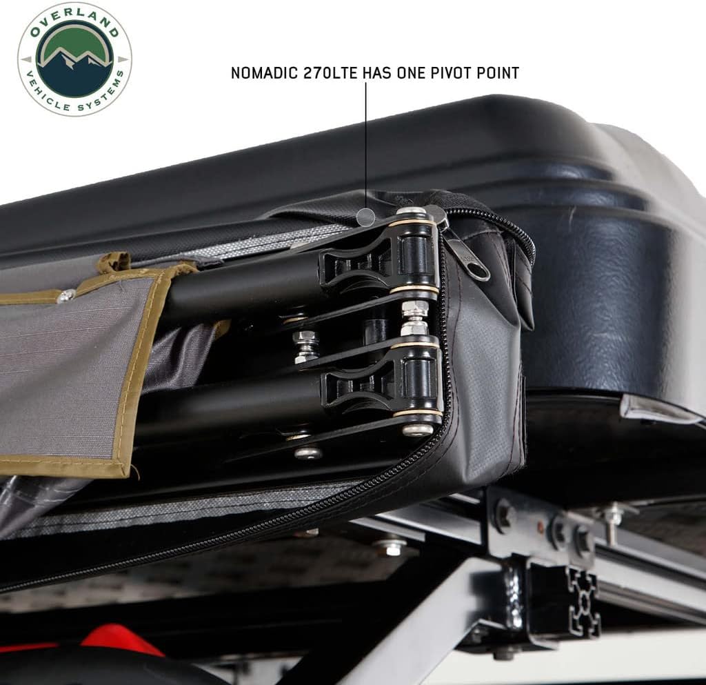 Overland Vehicle Systems 19679907 HD Nomadic 270 LTE Awning Driver Side | 65 Sq Ft of Coverage | Dark Gray Fabric with Black Travel Cover Included | Twist and Lock Technology | Heat-Sealed Seams
