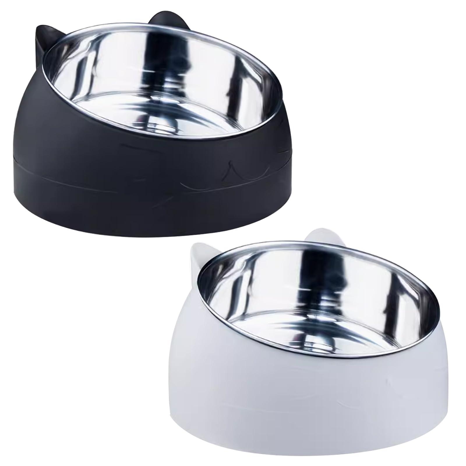 Lot de 2 gamelles pour chat - En acier inoxydable - Inclinées à 15° - 400 ml - Gamelles amovibles