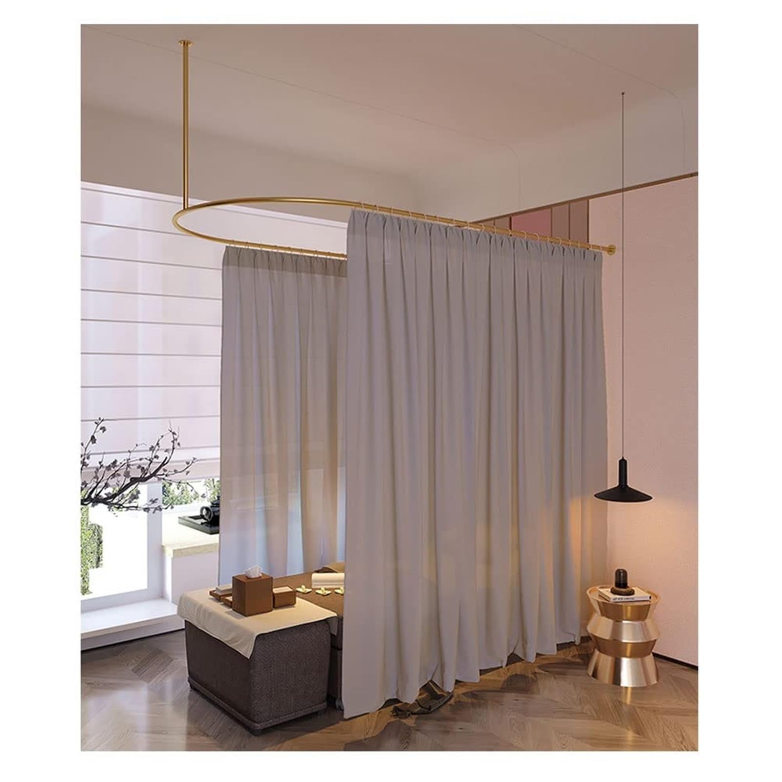 Séparateur de pièce semi-transparent et tringle en U rose