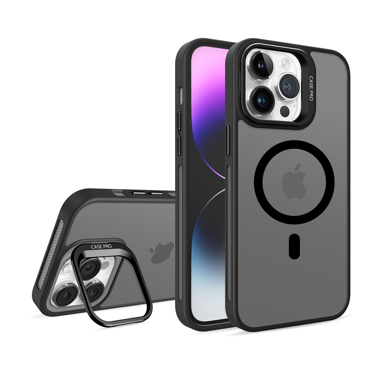 CasurvivePro Custodia Magnetica Protezione Fotocamera con Supporto per iPhone 17 Pro [Compatibile con MagSafe] Opaco Sottile Antiurto Cover per iPhone 17 Pro, Nero