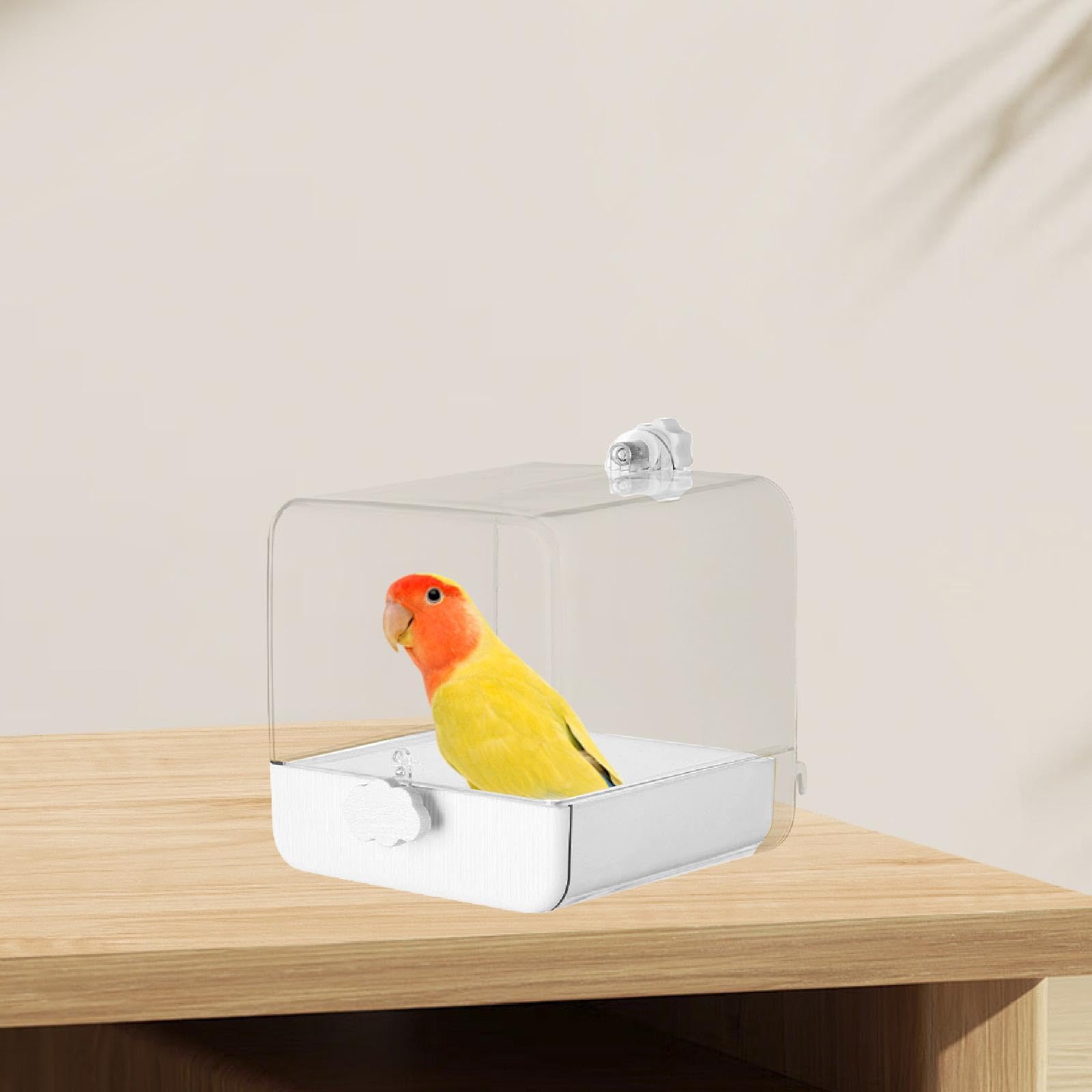 Pet Bird Bad Box, Papageienhängebadewanne, Käfigzubehör Käfig Vogel Dusche Papagei Badehaus für Wellenloser Budgie Kanarien, Weiß