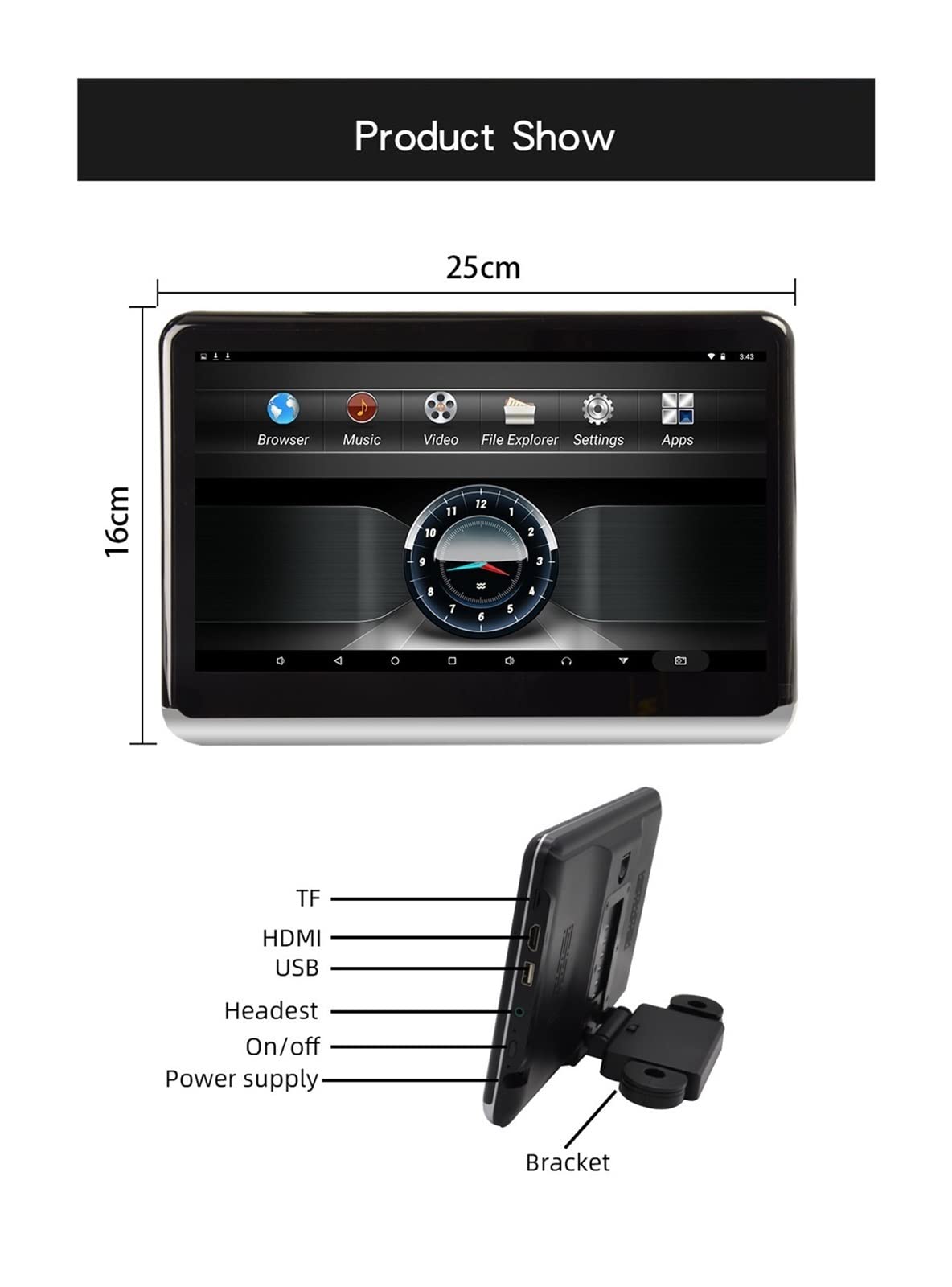 Lettore DVD portatile per lettori video per poggia Display da 10,1 pollici Display for intrattenimento posteriore TV for auto Poggiatesta esterno da 10,1 pollici con schermo rotante HD(Size:2+16)